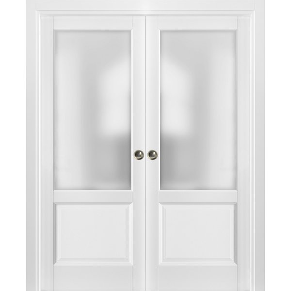 Sartodoors Double Pocket Interior Door, 48" x 84", White LUCIA22DP-BEM-4884